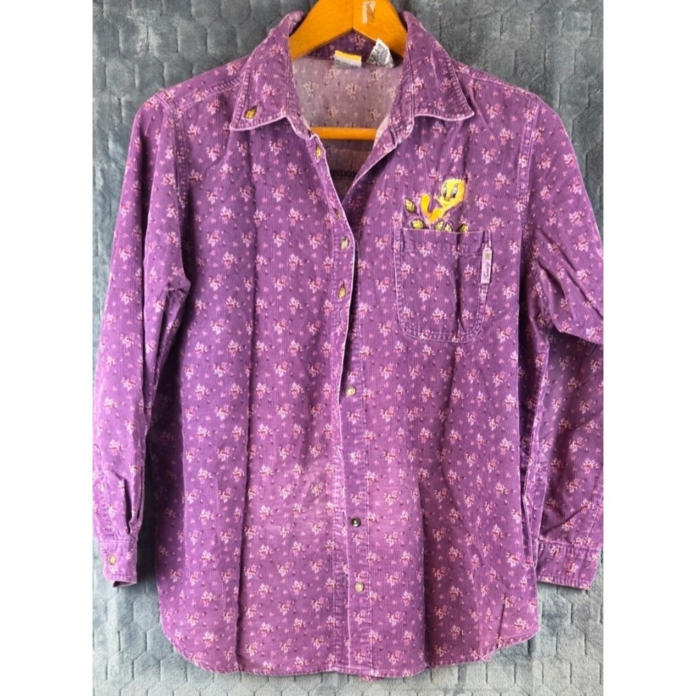 Vintage Tweety Bird Looney Tunes Corduroy Button Up Shirt Women's Size 14W / 16W